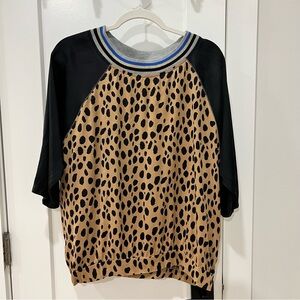 Animal Print Short Sleeve Top with Contrast Sleeves